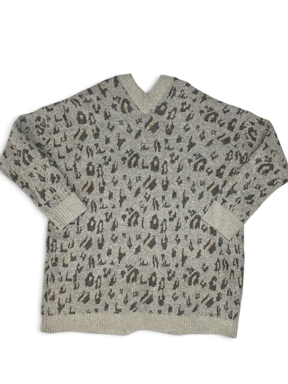 New Easel Leopard Knit Pattern Open Front Long Cardigan Sweater Gray Women Small - Picture 12 of 14